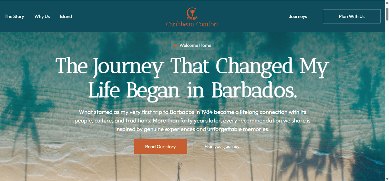Caribbean Comfort Holidays website preview